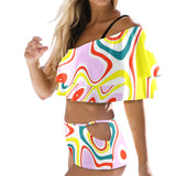 colored splat print 2 Women's Ruffle Off Shoulder Bikini Swimsuit (Model S45) - Objet D'Art