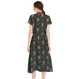 Skull and Roses Drawstring Waist A-line Flared Midi Dress - Objet D'Art