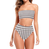 grid red gray print 2 Chest Wrap Bikini Swimsuit (Model S36) - Objet D'Art