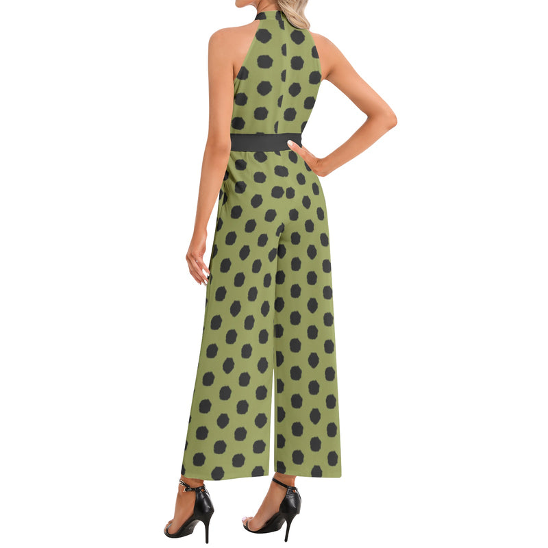 Halter Neck Buckle Belted Jumpsuit - Objet D'Art