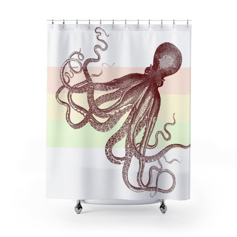 Maroon Vintage Octopus Shower Curtains - Objet D'Art Online Retail Store