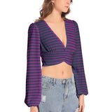 Lavender Wedges Women's Deep V-Neck Lantern Sleeve Crop Top - Objet D'Art