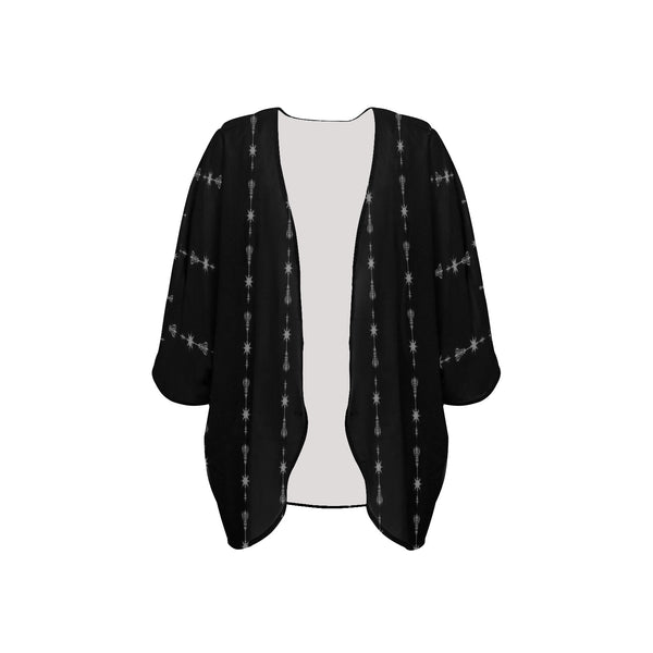 arrows rising bw print 2 Women's Kimono Chiffon Cover Up (Model H51) - Objet D'Art