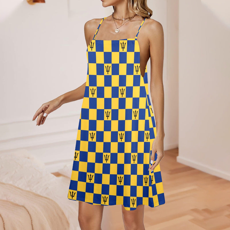 bar trident dress Drawstring Neck Sleeveless Dress (Model D68) - Objet D'Art