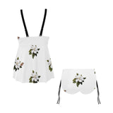 magnolia print on white Chest Drawstring Swim Dress (Model S30) - Objet D'Art