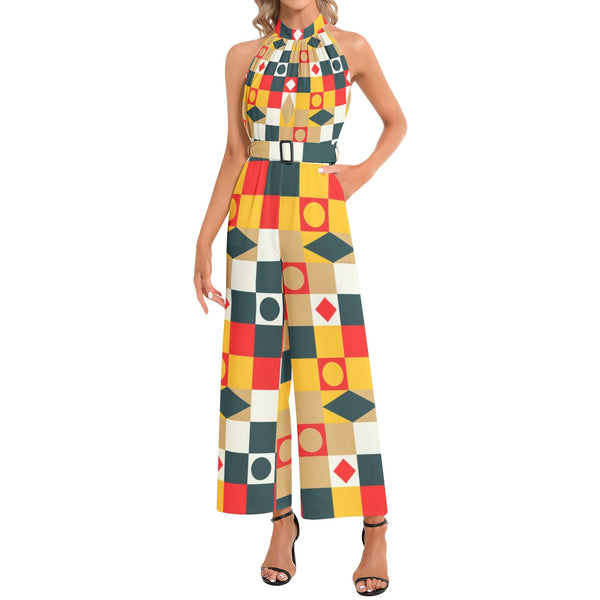 Halter Neck Buckle Belted Jumpsuit - Objet D'Art