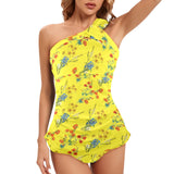yelllow wildflowr africa Women's One Shoulder Backless Swimsuit (Model S44) - Objet D'Art