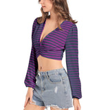 Lavender Wedges Women's Deep V-Neck Lantern Sleeve Crop Top - Objet D'Art