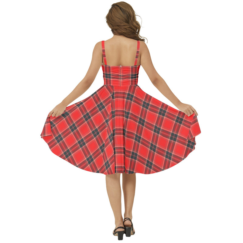 Plaid Sleeveless Square Neck Flare Hem Midi Dress - Objet D'Art