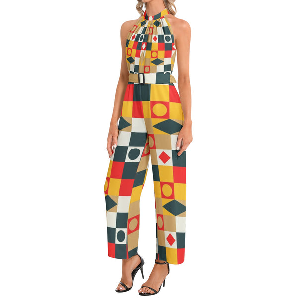 Halter Neck Buckle Belted Jumpsuit - Objet D'Art