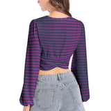 Lavender Wedges Women's Deep V-Neck Lantern Sleeve Crop Top - Objet D'Art