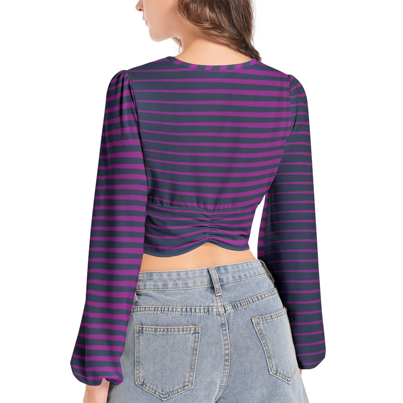 Lavender Wedges Women's Deep V-Neck Lantern Sleeve Crop Top - Objet D'Art