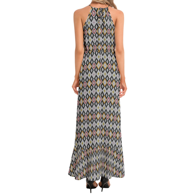 Diamond Ruffle Hem Halter Neck Maxi Dress - Objet D'Art