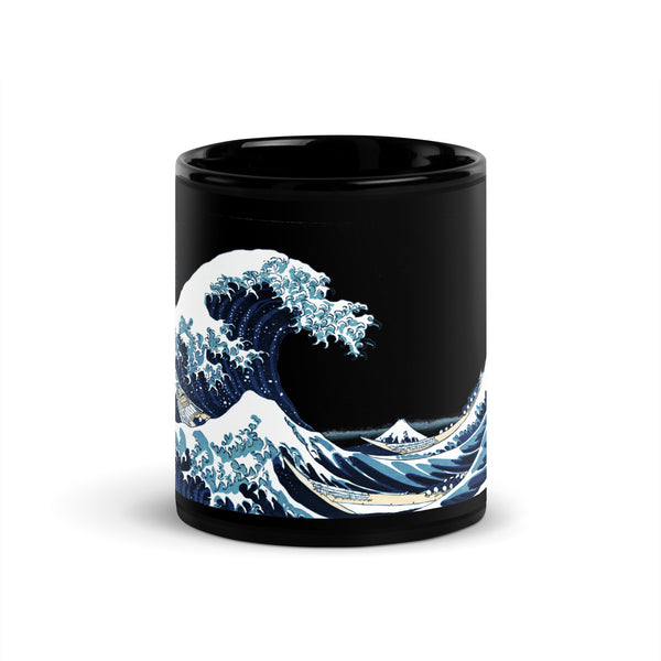 Great Wave Off Kanagawa Black Glossy Mug - Objet D'Art