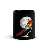 Parrot Over the Moon Black Glossy Mug - Objet D'Art