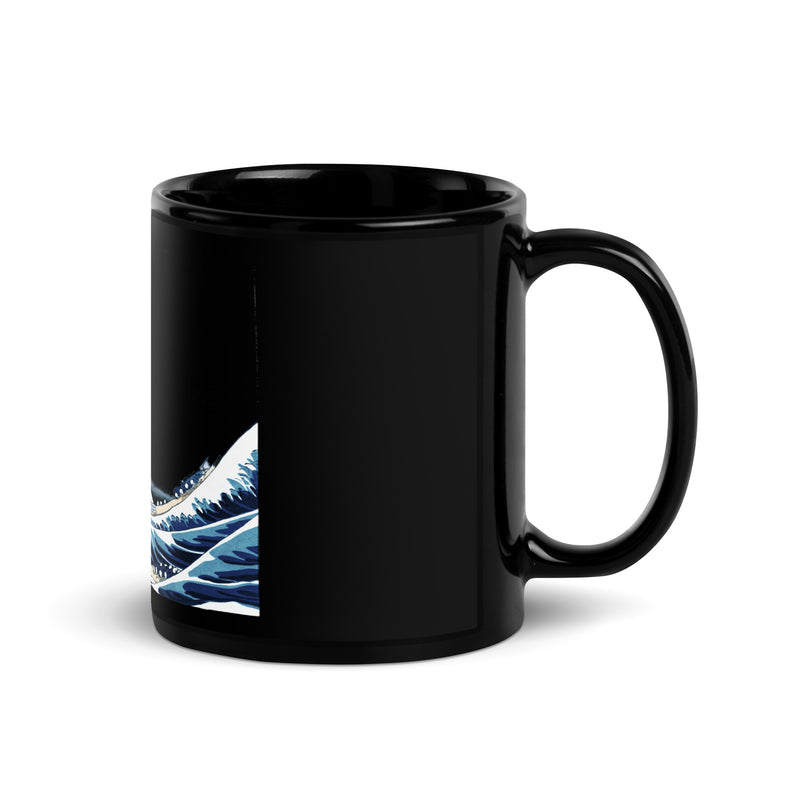 Great Wave Off Kanagawa Black Glossy Mug - Objet D'Art