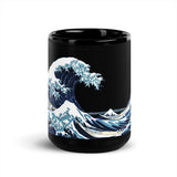 Great Wave Off Kanagawa Black Glossy Mug - Objet D'Art