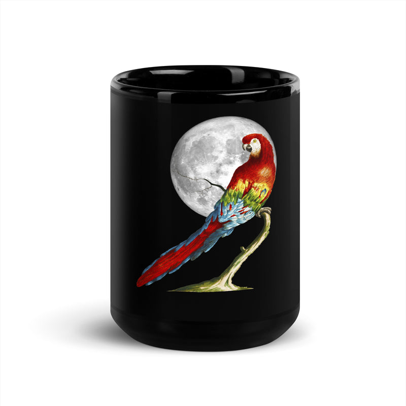 Parrot Over the Moon Black Glossy Mug - Objet D'Art