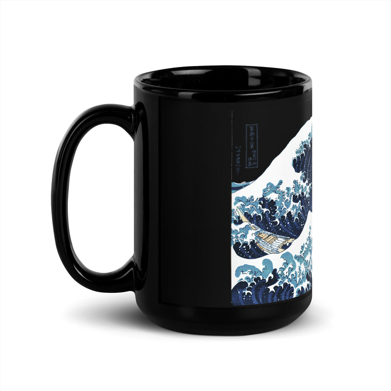 Great Wave Off Kanagawa Black Glossy Mug - Objet D'Art