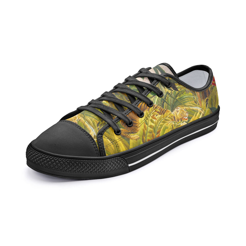 Tiger in a Tropical Storm by Rousseau Unisex Low Top Canvas Shoes - Objet D'Art