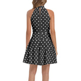 Polka dots Ruffle Hem Belted Halter Dress - Objet D'Art