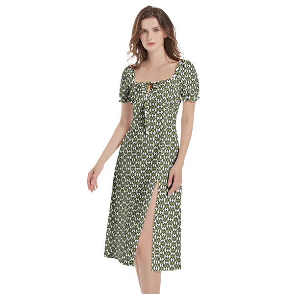 Puff Sleeve Split Thigh Midi Dress - Objet D'Art