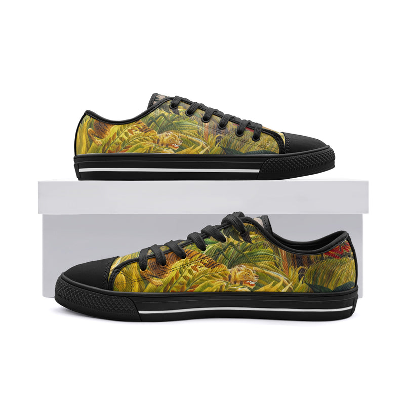 Tiger in a Tropical Storm by Rousseau Unisex Low Top Canvas Shoes - Objet D'Art