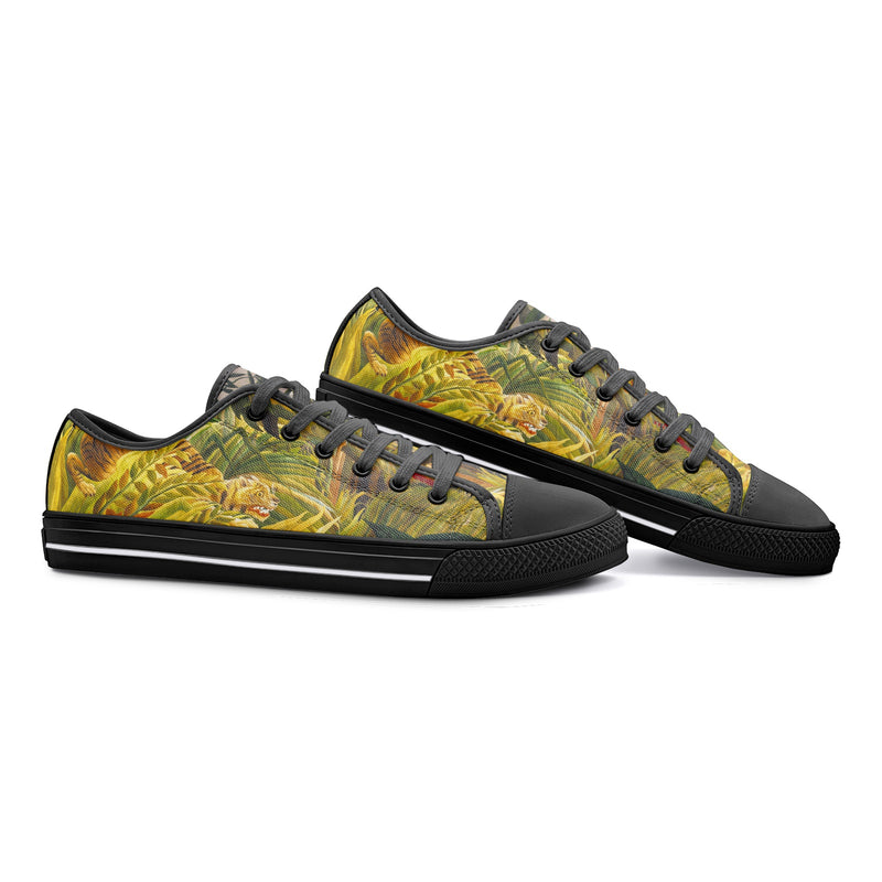 Tiger in a Tropical Storm by Rousseau Unisex Low Top Canvas Shoes - Objet D'Art