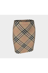 Tan Tartan Fitted Skirt - Objet D'Art