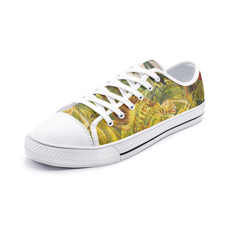Tiger in a Tropical Storm by Rousseau Unisex Low Top Canvas Shoes - Objet D'Art