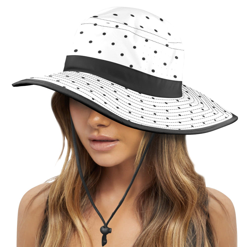 bw polka dot print copy Wide Brim Bucket Hat - Objet D'Art