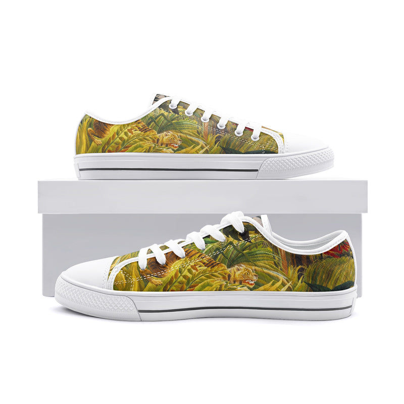 Tiger in a Tropical Storm by Rousseau Unisex Low Top Canvas Shoes - Objet D'Art