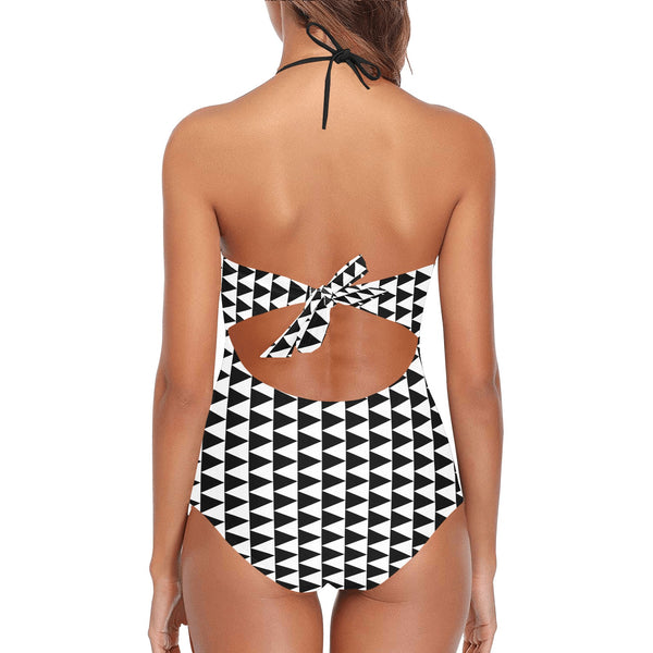 black flag print Lace Band Embossing Swimsuit (Model S15) - Objet D'Art