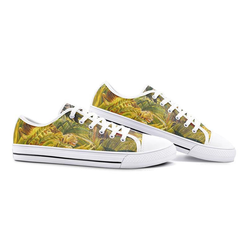 Tiger in a Tropical Storm by Rousseau Unisex Low Top Canvas Shoes - Objet D'Art