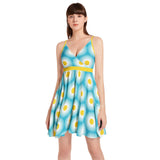 Daisy Print Spaghetti Strap Sleeveless Falred Hem Short Dress - Objet D'Art