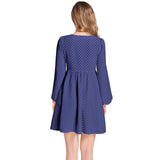 Ink Blue Micro Polkadots Lantern Sleeve Deep V-Neck Short Dress - Objet D'Art