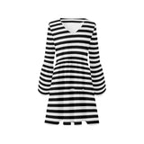 bw thin striped print 3 V-Neck Loose Fit Dress (Model D62) - Objet D'Art