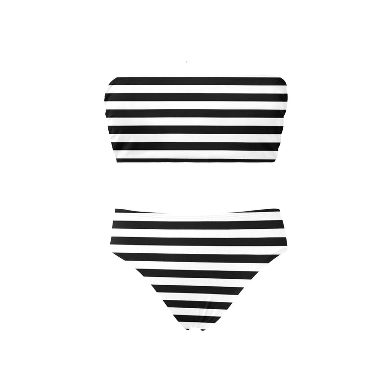 bw bold striped print 2 Chest Wrap Bikini Swimsuit (Model S36) - Objet D'Art