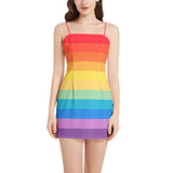 Spectral Bars Sleeveless Square Neckline Spaghetti Strap Mini Dress - Objet D'Art