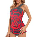 gray battle print Women's One Shoulder Backless Swimsuit (Model S44) - Objet D'Art