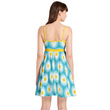 Daisy Print Spaghetti Strap Sleeveless Falred Hem Short Dress - Objet D'Art