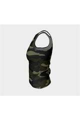 Dark Green Camouflage Fitted Tank Top - Objet D'Art