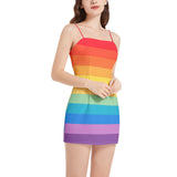 Spectral Bars Sleeveless Square Neckline Spaghetti Strap Mini Dress - Objet D'Art