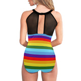 colors H14 BACK-Recovered Women's High Neck Plunge Mesh Ruched Swimsuit (S43) - Objet D'Art