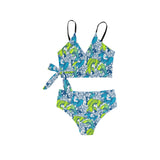 pisces neon green blue ombre print Knot Side Bikini Swimsuit (Model S37) - Objet D'Art