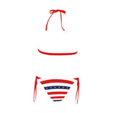 stars and stripes print 2 Buckle Front Halter Bikini Swimsuit (Model S08) - Objet D'Art
