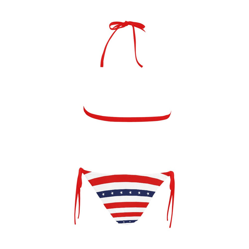 stars and stripes print 2 Buckle Front Halter Bikini Swimsuit (Model S08) - Objet D'Art