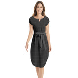 Midnight Matrix Notched Neck Belted Dress - Objet D'Art