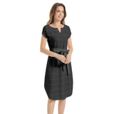 Midnight Matrix Notched Neck Belted Dress - Objet D'Art
