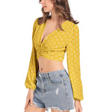 Women's Deep V-Neck Lantern Sleeve Crop Top - Objet D'Art